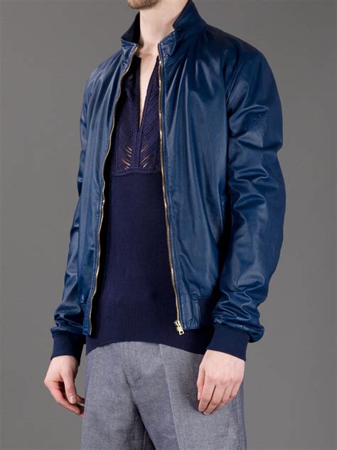 gucci mens blue leather jacket|gucci jacket farfetch.